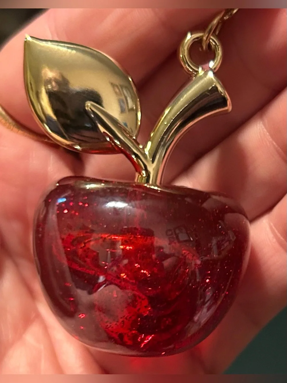 Red Glass Apple Key & Card Holder Charm with Gold Accents